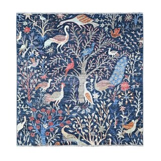 Shahbanu Rugs Naval Blue Fine Afghan Peshawar Birds of Paradise Design ...