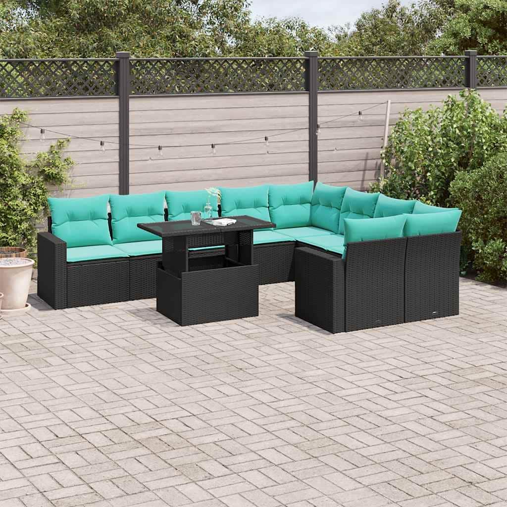 vidaXL 10 Piece Patio Sofa Set with Cushions Black/Brown/Gray Poly Rattan - 24.4 x 24.4 x 27.2
