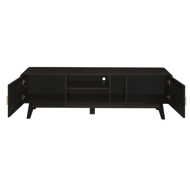 Anmytek Rattan TV Stand for TVs up to 70 Inches Modern Boho Entertainment Center Woven Rattan Dark Finish