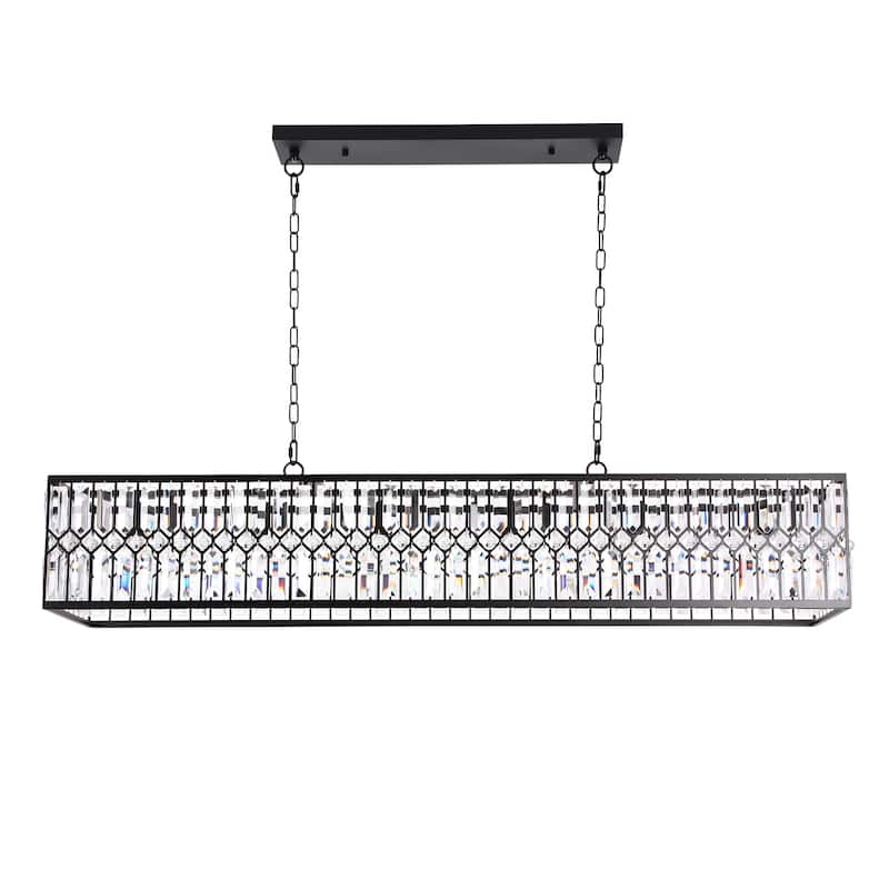6-Light Glam Modern Black Rectangular Large Crystal Chandelier for Dining Room - 48.4 in. W x 12.2 in. H x 8.2 in. D