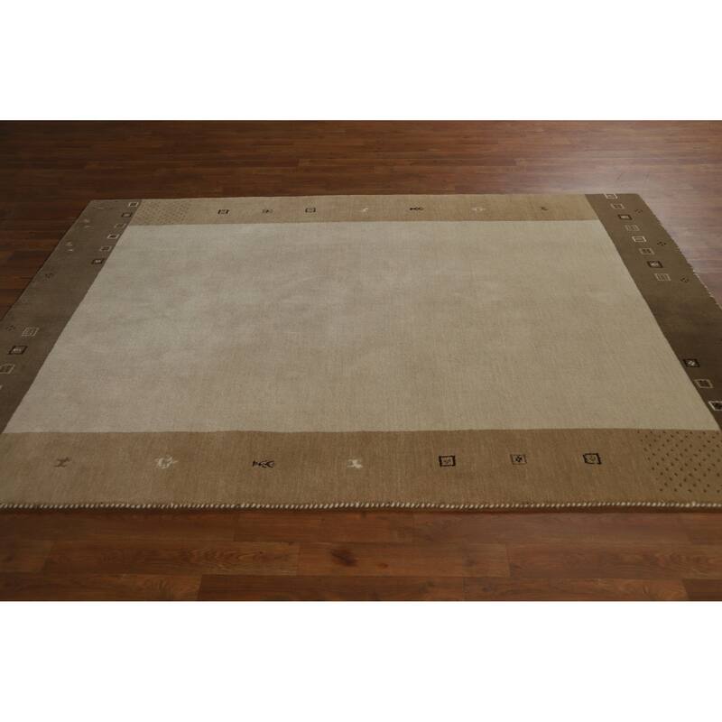 Beige Tribal Gabbeh Indian Rug Hand-Knotted Wool Carpet - 5'2" x 7'6"