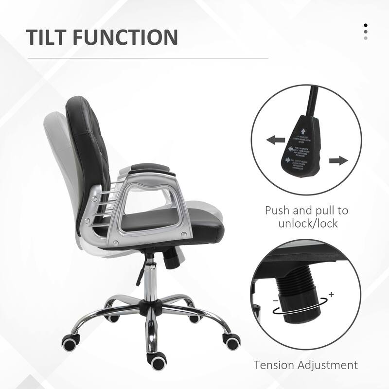 PU Leather Home Office Chair Button Tufted Desk Chair with Padded Armrests Adjustable Height and Swivel Wheels, for Office