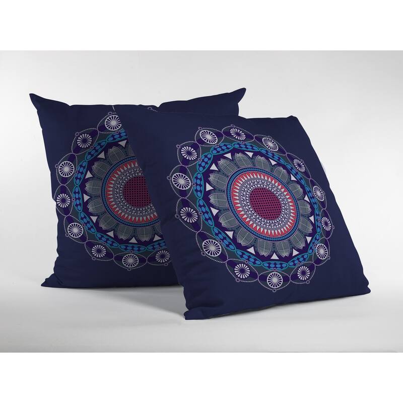 16"x16" Navy Zippered Suede Floral Throw Pillow