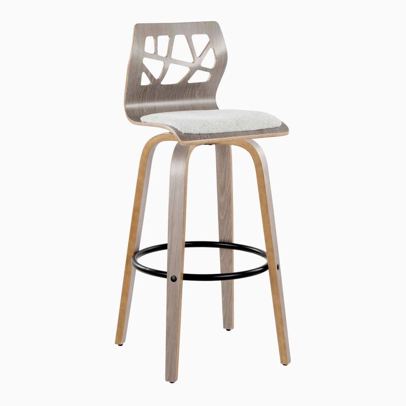 Carson Carrington Sala 30" Fixed-Height Bar Stool with Bent Wood Legs & Round Footrest (Set of 2) - Light Grey Fabric/Light Grey Wood/Black Metal