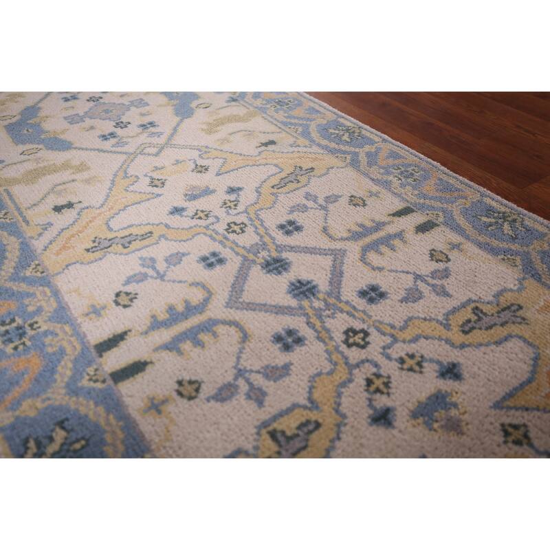 Ivory & Blue Oushak Oriental Runner Rug Handmade Wool Carpet - 2'6"x 7'9"