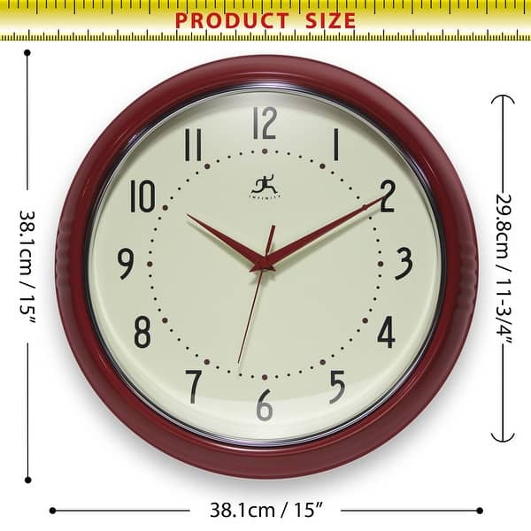 dimension image slide 23 of 29, Infinity Instruments Round Retro Kitchen Wall Clock by Infinity Instruments