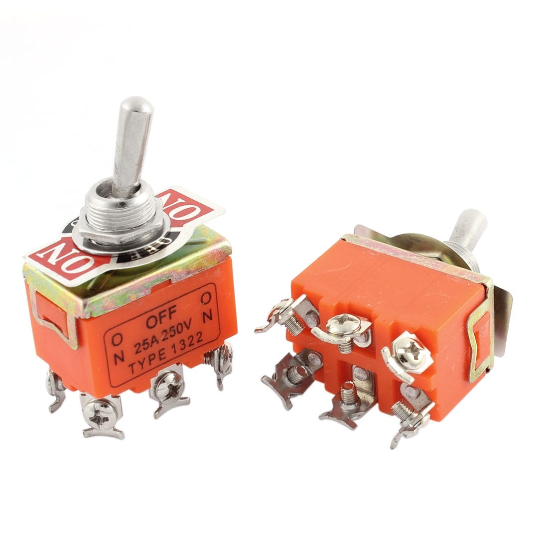 Ac 250v 25a Dpdt 3 Positions 6 Screw Locking Rocker Toggle Switch 2pcs Orange