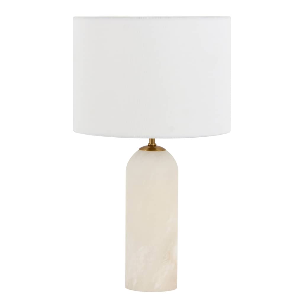 Beacon Lighting Firma Table Lamp in Alabaster with White Linen Shade