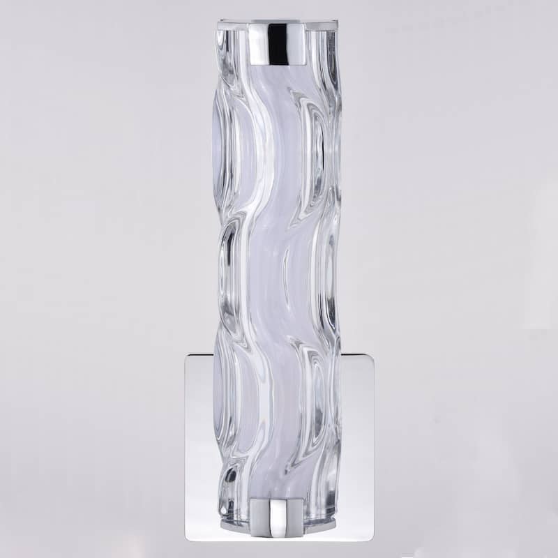 Marseille 1-Light Bathroom Vanity Lighting Fixture, Clear Wave Glass Shade, Dimmable, Integrated LED, Wall Mounted Sconce