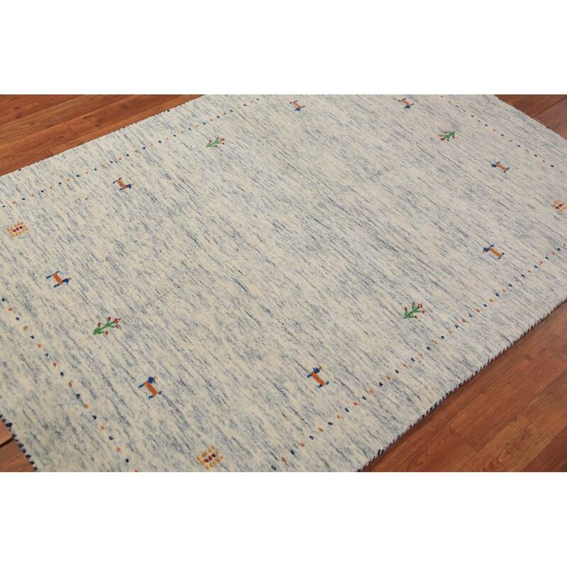 Tribal Gabbeh Area Rug Hand-Knotted Beige Modern Wool Carpet - 3'11" x 5'10"