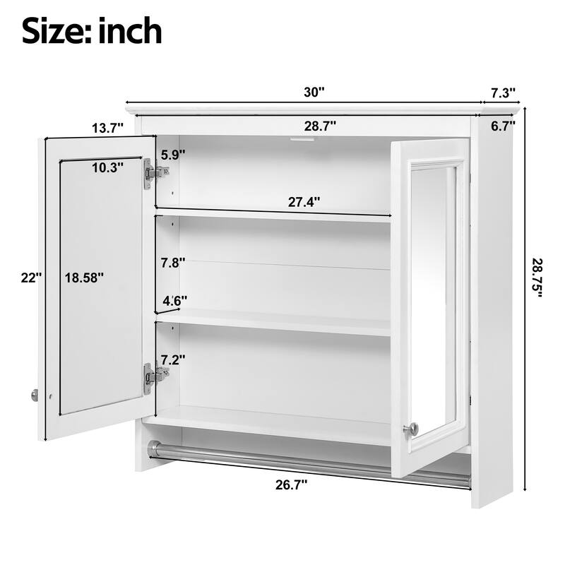 30" 3-in-1 Bathroom Mirror Medicine Cabinet - Wall Mounted with Adjustable Shelves, Soft Close Doors & High-Define Mirror
