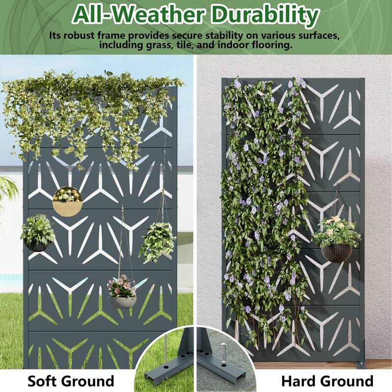72" H×47"W Dovelina Black Outdoor Freestanding Metal Privacy Screen Decorative Garden Fence