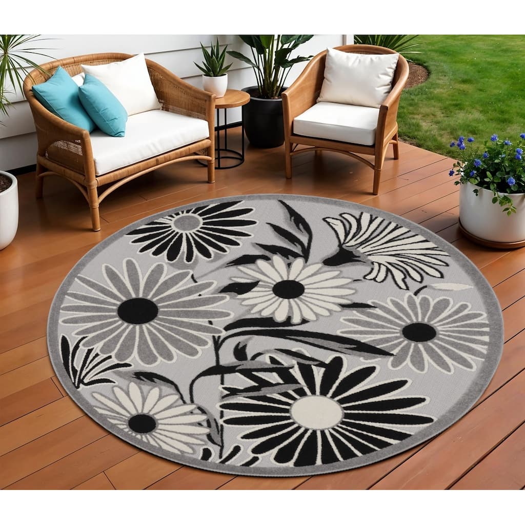 Amoso Graceful Floral Sun-Resistant Colors Current & Stylish Round Outdoor Rug - 8' Round