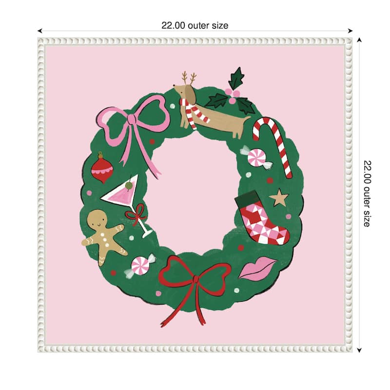 Kate and Laurel Sylvie Beaded Festive Wreath Framed Canvas by Aislinn Simmonds Duchess Plum