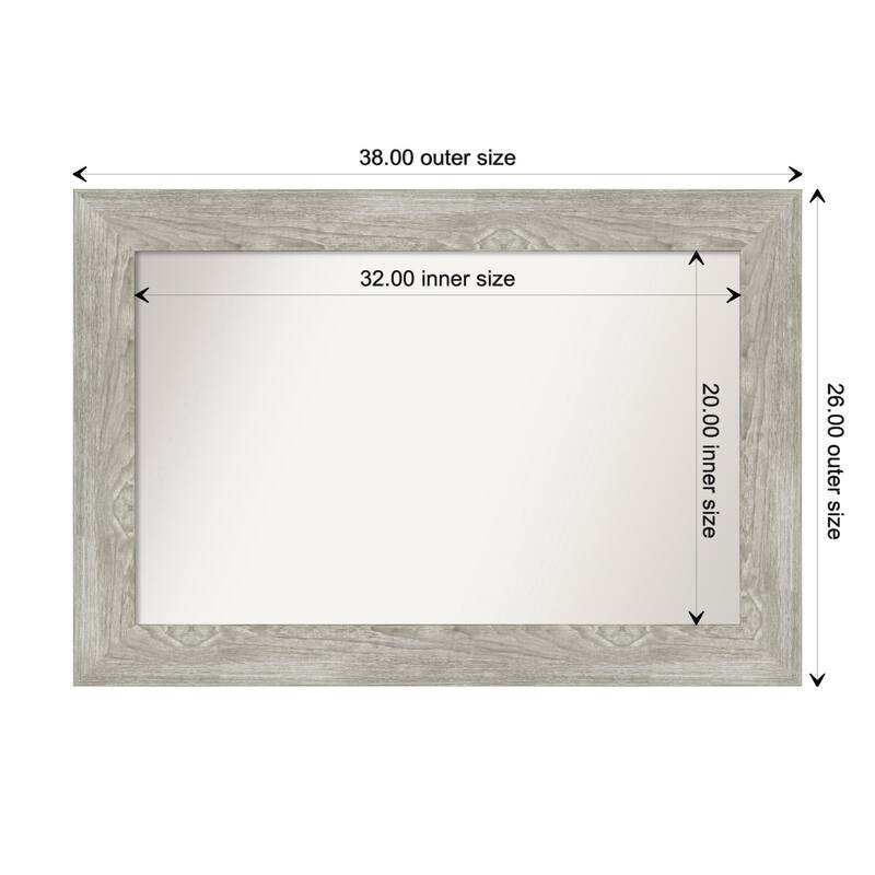 Dove Greywash Framed Non-Beveled Custom Wall Mirror, Bathroom Vanity Mirror - Outer Size: 38 x 26