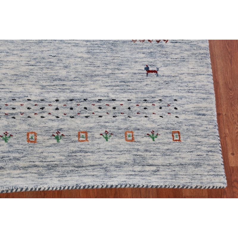 Hand Knotted Oriental 100% Wool Carpet Tribal Animal Pictorial Beige & Ivories Gabbeh Area Rug - 6' 9'' X 5' 2''