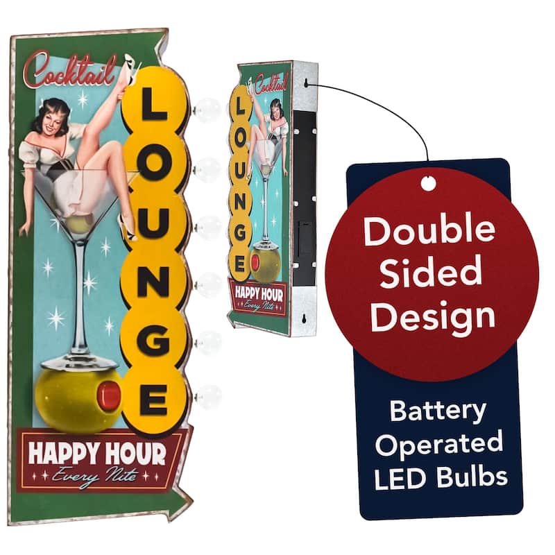 Metal LED Cocktail Lounge Every Nite Marquee Wall Sign - 23.75" x 9" x 3" - Yellow