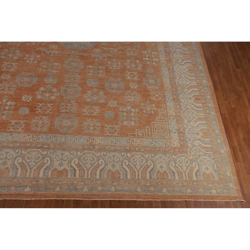 Orange Oushak Turkish Large Rug Hand-Knotted Oriental Wool Carpet - 12'2"x 14'10"