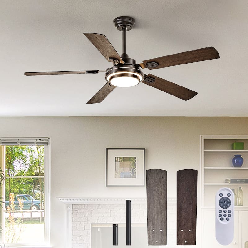 42-52Inch Ceiling Fan with Light: with 5 Blades Dual Finish Reversible - with Remote Control for Living Room Outdoor Patios - 52in - Black