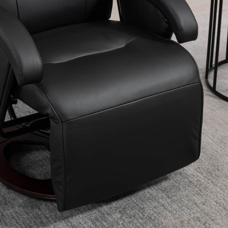 PU Recliner with Footrest, Lounge Chair with 135° Adjustable Backrest, Swivel Wood Base, Padded Seat & Armrests