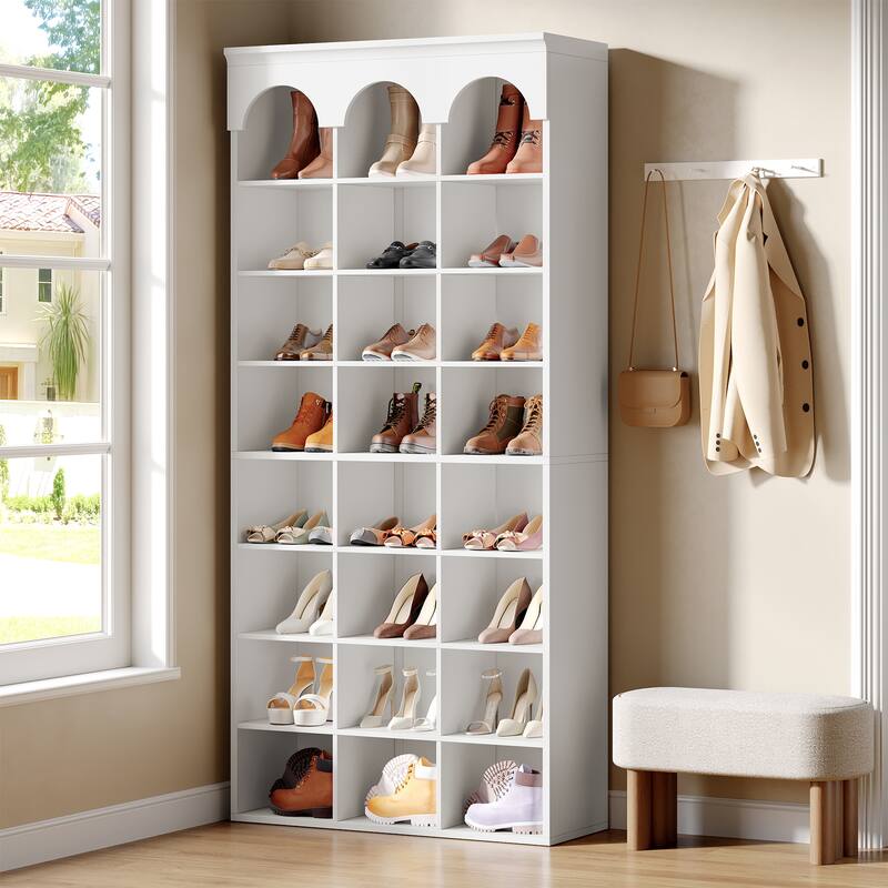 8-Tier Shoe Storage Cabinet with 24 Cubbies - White