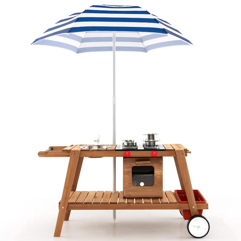 Costway Kid's Play Trolley Outdoor Wooden Kids Play Cart with Sun - See Details