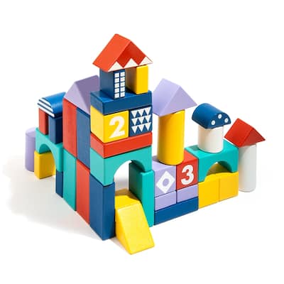 Wooden Building Blocks Set for Toddlers Kids,100 blocks - Multi