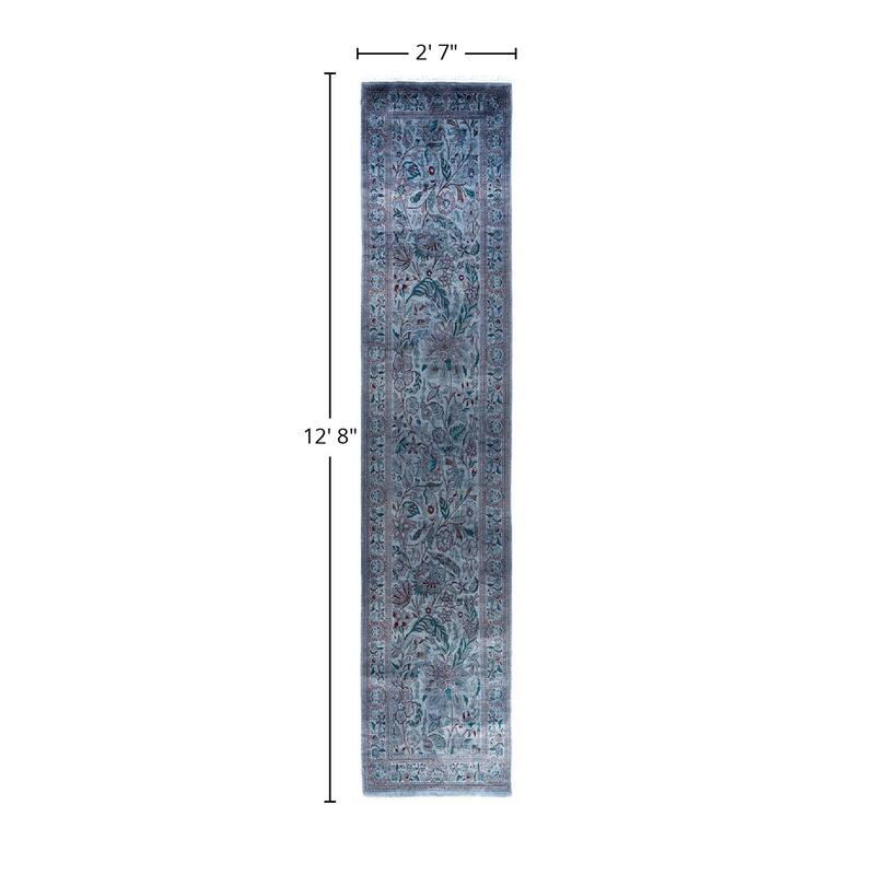 Fine Vibrance One-of-a-Kind Hand-Knotted Runner Rug - Gray, 2' 7" x 12' 8" - 2' 7" x 12' 8"