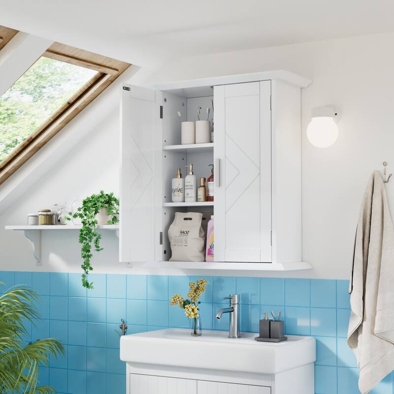 VECELO Bathroom Storage Cabinet Wall Mounted with Doors, Floor Storage Unit with 2 Adjustable Shelves Bathroom Cabinet - White