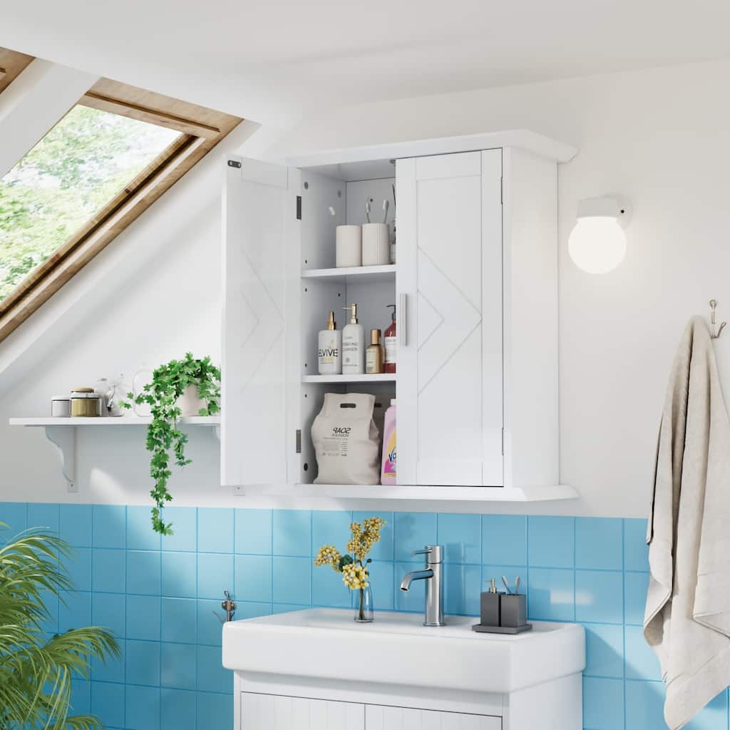 VECELO Bathroom Storage Cabinet Wall Mounted with Doors, Floor Storage Unit with 2 Adjustable Shelves Bathroom Cabinet