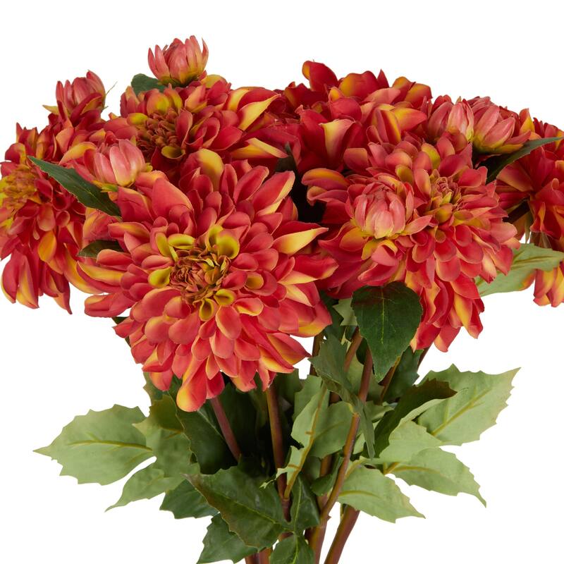Faux Foliage Dahlia Tall Artificial Flower Stem - Set of 8 Red - Roche River Decor