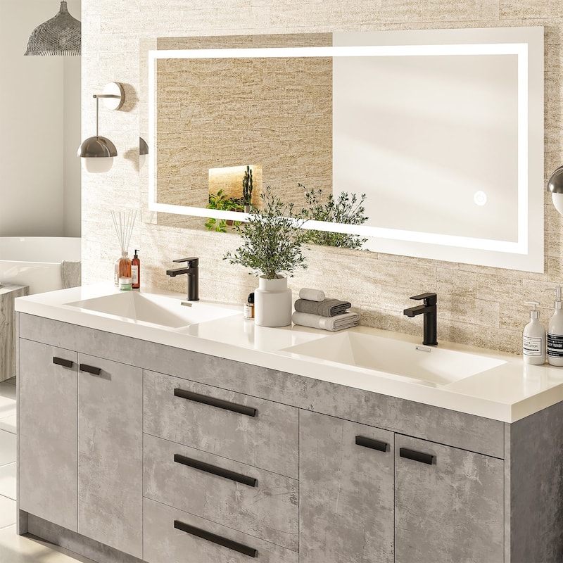 Lugano 84"W Concrete Gray Bath Vanity with Integrated Acrylic Top - 84"