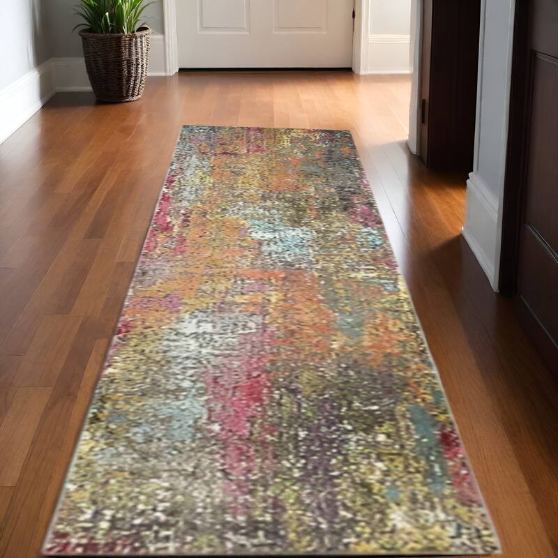 Power Loomed Abstract Modern Non Skid Stain Resistant Area Rug - 120' X '26' X '0.5 - 120' X '26' X '0.5 - Oxford Blue - Runner