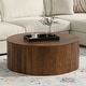 preview thumbnail 22 of 32, WYNDENHALL Hillmount SOLID MANGO WOOD 36 inch Wide Round Contemporary Drum Coffee Table & Fully Assembled - 36"d x 36" w x 14"h Walnut Brown