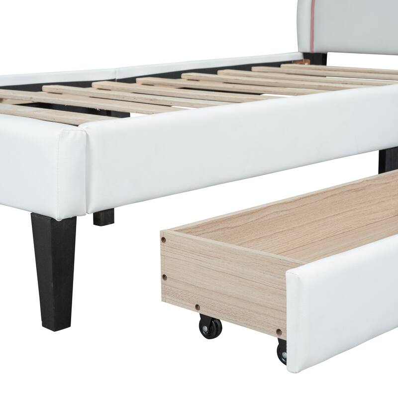 Upholstered Leather Platform Bed, Cute Bed Frame with RabbitShape