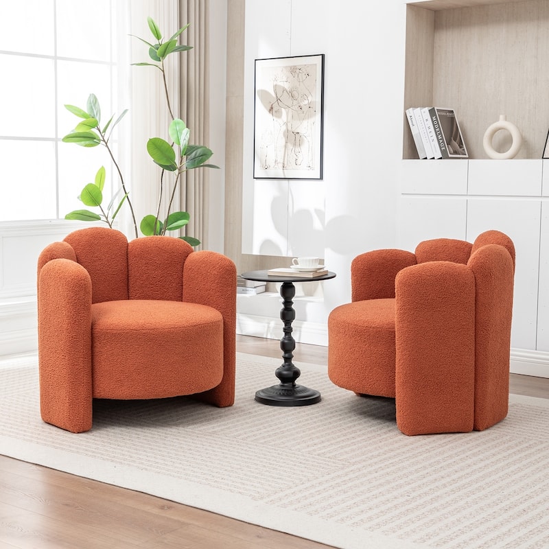 SEYNAR Modern Glam Teddy Fabric Upholstered Round Accent Chair with Flower Shaped Back Design Set of 2