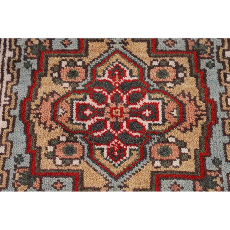 Light Blue Heriz Serapi Indian Foyer Rug Hand-Knotted Wool Carpet - 2'6"x 6'0"