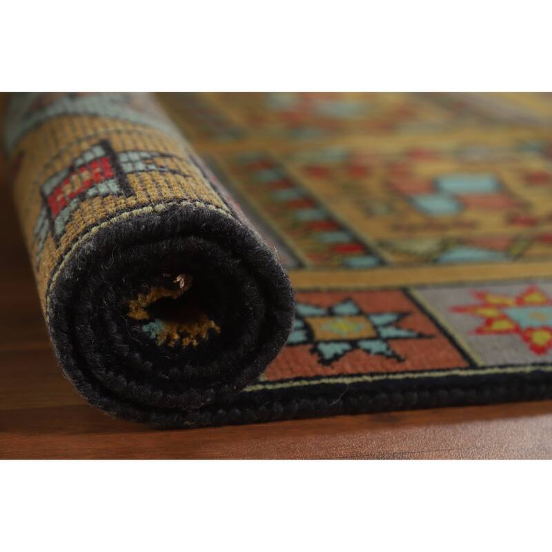 Hand Knotted Oriental 100% Wool Carpet Traditional Tribal Yellow & Gold Heriz (serapi) Runner Rug - 9' 10'' X 3' 10''