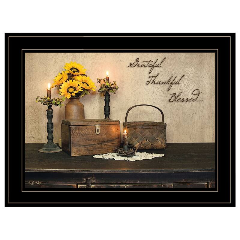 TrendyDecor4U Farmhouse "Grateful, Thankful, Blessing" Framed Print Wall Art by Susie Boyer - Rustic