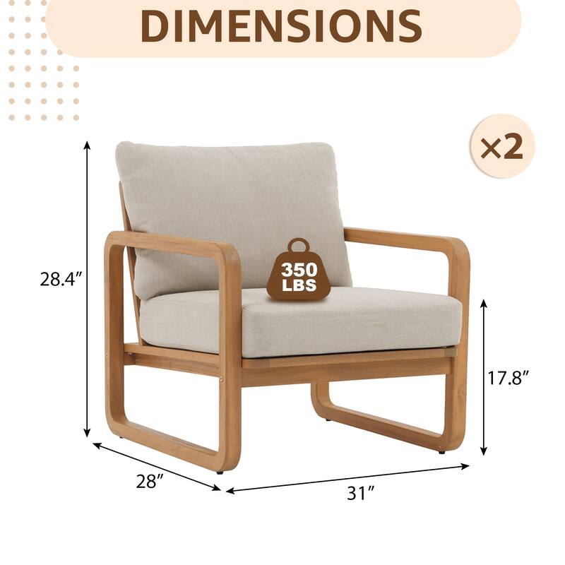 2-Piece Outdoor Chair Set with Thick Cushions in Acacia Wood
