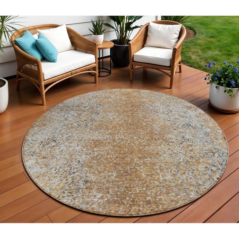 HomeRoots Oriental Transitional Rectangle Outdoor Rug - 8' Round