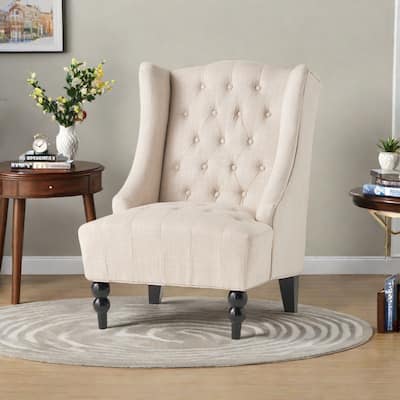 Wingback Club Chair with Birch Wood Legs and Button -Tufted Diamond Stitch Design