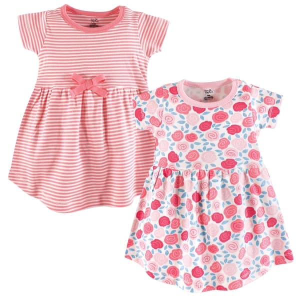 slide 1 of 1, Touched by Nature Baby and Baby Girl Organic Cotton Short-Sleeve Dresses 2pk, Rosebud 0-3 Months - Baby Toddler Rosebud Short Sleeve