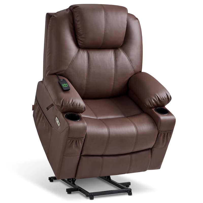 MCombo Large Power Lift Recliner Leather Chair with Massage, Heat, Cup Holders,Extended Footrest, Leather 7516
