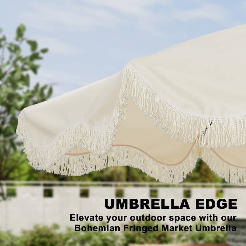 Clihome 9 Ft. Bohemian Fringed Patio Market Umbrella