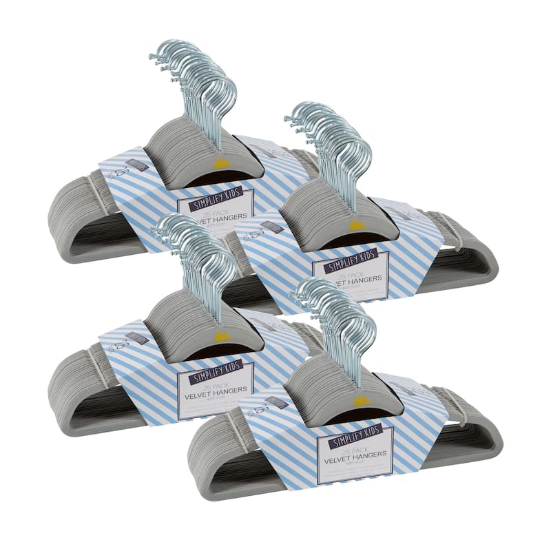 Simplify Kids Velvet Hangers - Grey - 100 Pack