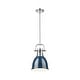 preview thumbnail 2 of 0, Yep by Golden Lighting Duncan 1-light 9in Rod Hung Pendant in Chrome and Navy Blue shade