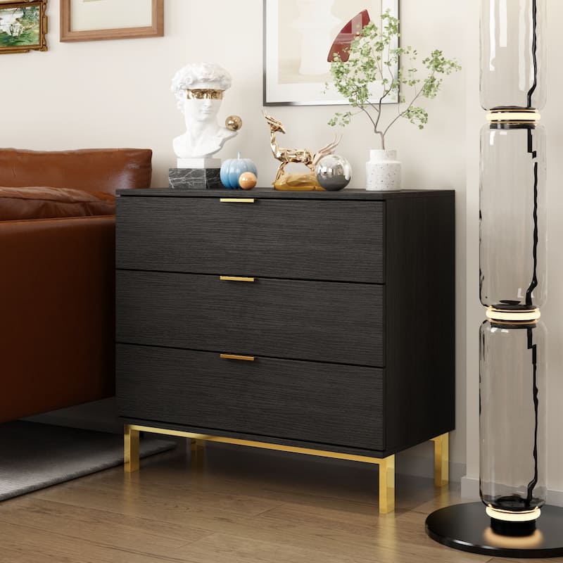Kerrogee 3-Drawer Chest - Wooden Storage Dresser with Metal Legs