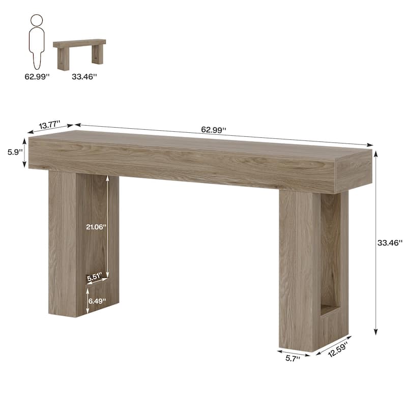 63-Inch Farmhouse Wooden Sofa Console Entryway Table for Living Room