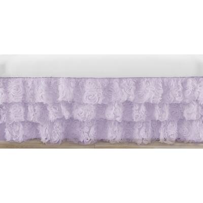 Purple Floral Rose Girl Tiered Ruffled Crib Bed Skirt Lavender Flower Luxurious Elegant Princess Vintage Boho Shabby Chic Luxury
